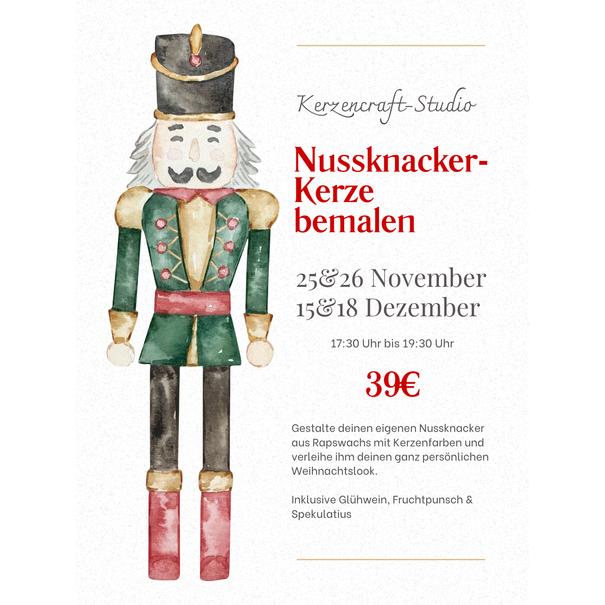 Kerzen-Workshop: Nussknacker-Kerze bemalen